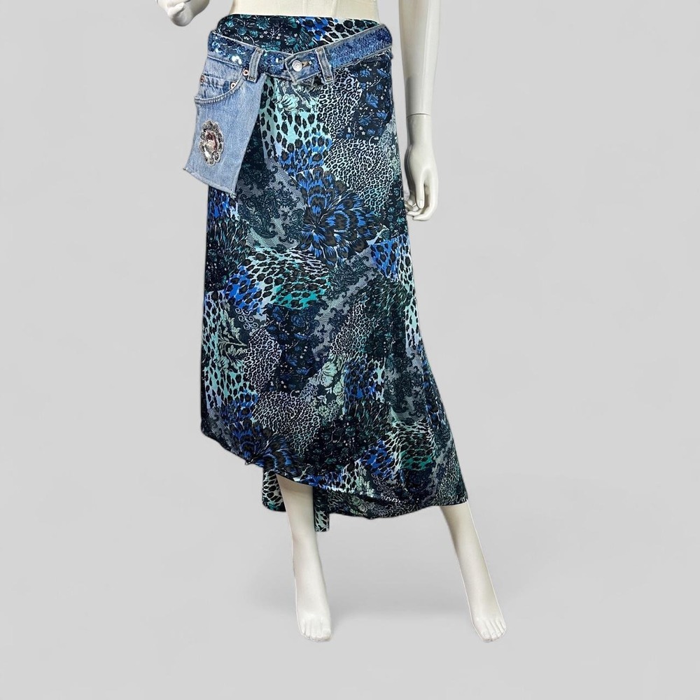 Upcycled Levi's 501 Maxi Skirt W31 Patchwork Denim Sequin Waist‎ Y2K Boho Indie